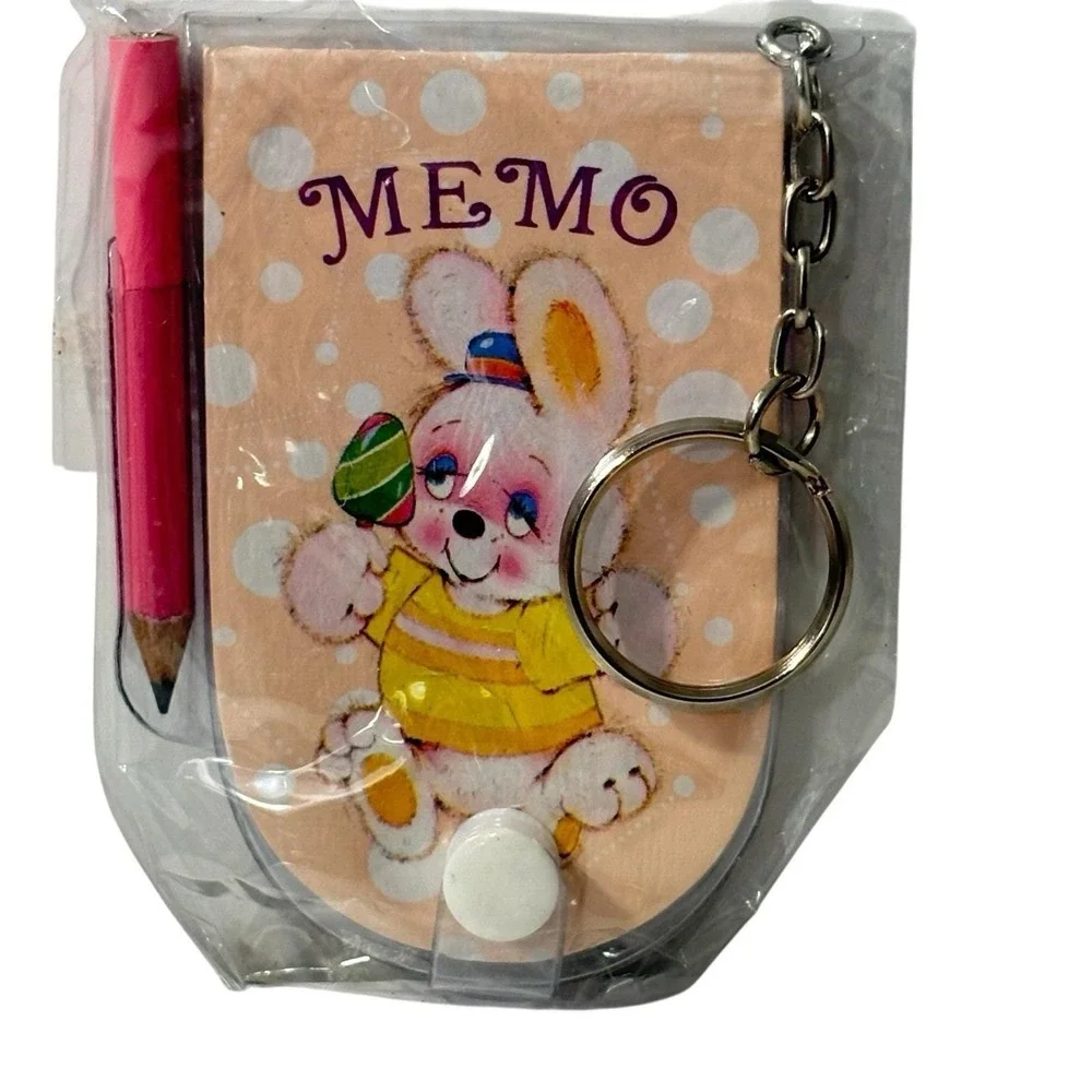1990s Bunny Keychain Memo Pad Notebook‎ with Pencil NOS Retro Vintage Easter